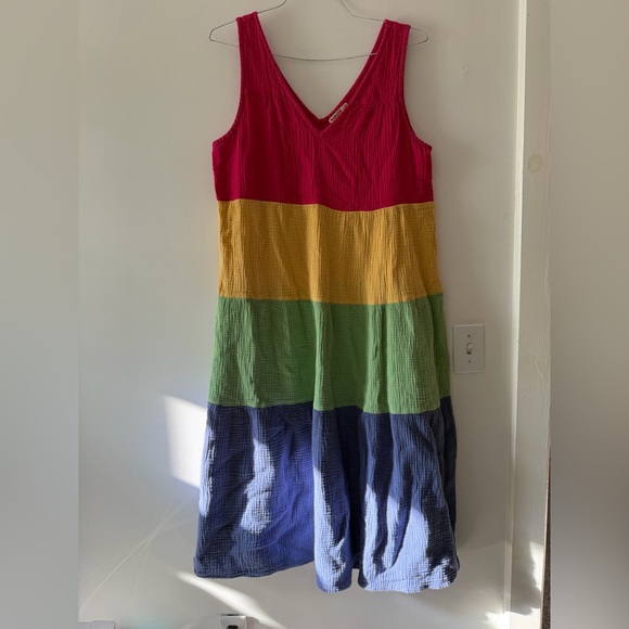 Marine Layer Corinne Double Cloth Maxi Dress in Rainbow Block Stripe Size XL - Picture 6 of 16